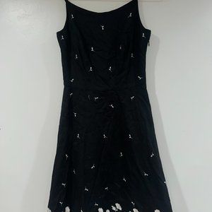 Black with white floral embroidery black linen dress